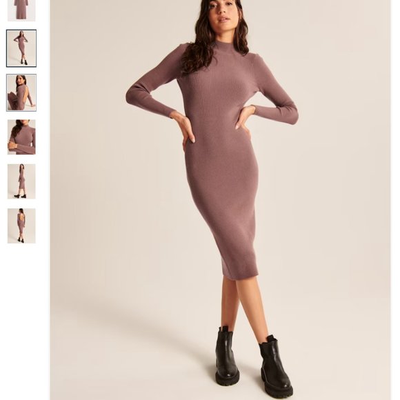 Abercrombie Open-Back Midi Sweater Dress Brown Size Small Regular Length - Picture 2 of 6